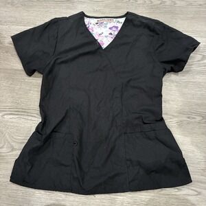 Green Town Black Floral Inside Medical Scrub Top | Size S